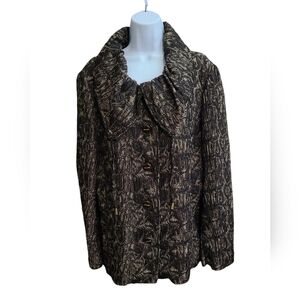 ST JOHN tapestry gold/brown fancy textured blazer with exagerated collar 14